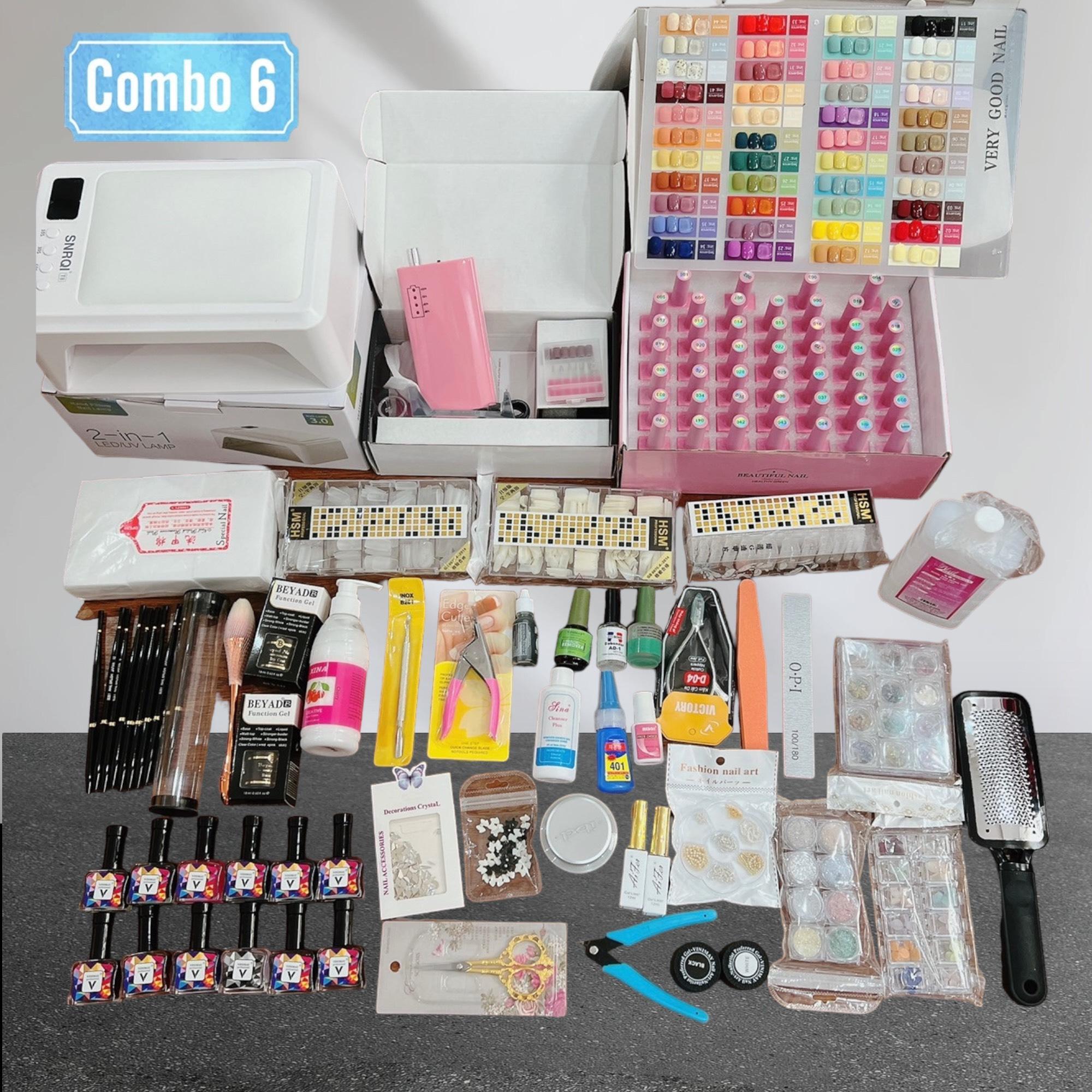 Combo Phụ Kiện Nail Cao Cấp Số 6 - Bộ Phụ Kiện Làm Nail Đầy Đủ Máy Hơ T8, Máy Mài Us801, Sơn Very Good Nail Phương Miu