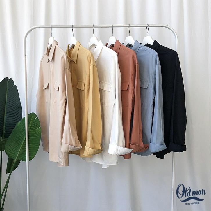 Áo Sơ Mi Nam Dài Tay Cổ Bẻ Form Rộng Kiểu Dáng Hàn Quốc, Phong Cách Unisex Chất Kaki Bền Đẹp, Không Nhăn Form Suông