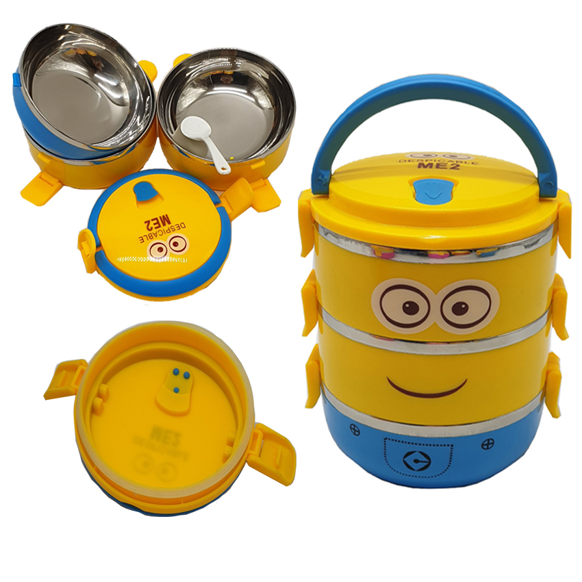 Cặp lồng / hộp cơm INOX siêu giữ nhiệt 3 tầng hình mặt cười 2.1 lít + tặng kèm set 6 khuôn tạo hình đồ ăn cho bé