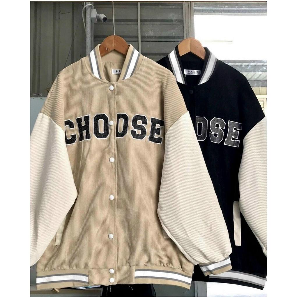 Áo Bomber Nhung Gân Thêu Chữ Chất Nhung Mịn Đẹp Form rộng Unisex Nam Nữ Couple CHOSE CHOSE