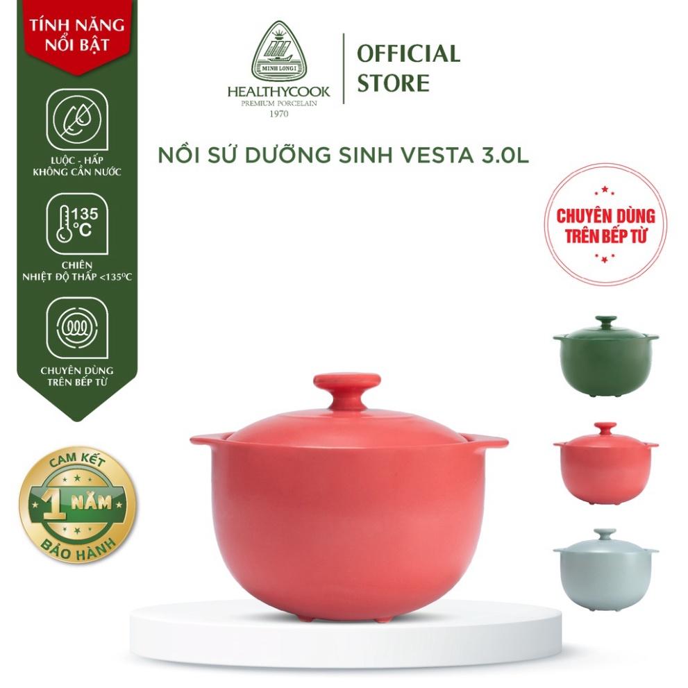 Nồi Sứ sinh dưỡng Minh Long Healthy Cook Vesta 3.0L - dành cho bếp điện , đồ sứ thời thượng dân dụng thông