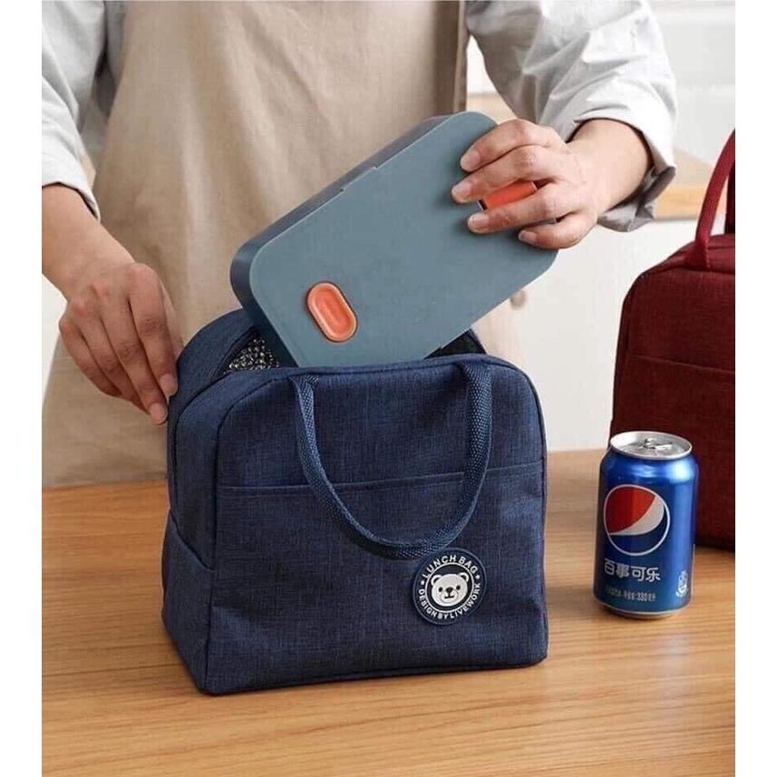 Túi Đựng Hộp Cơm Giữ Nhiệt Lunch Bag - Lót giấy Nhôm + Vải Oxford dầy chống thấm nước - giỏ Bỉm sữa mini có khóa kéo