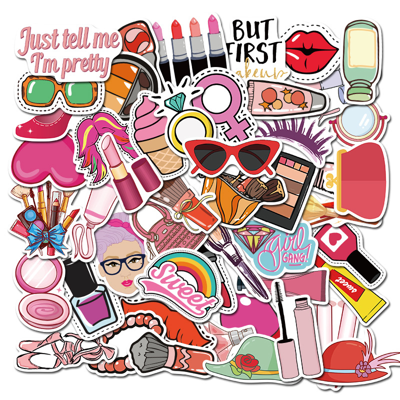 Sticker 50 miếng hình dán Makeup Girls