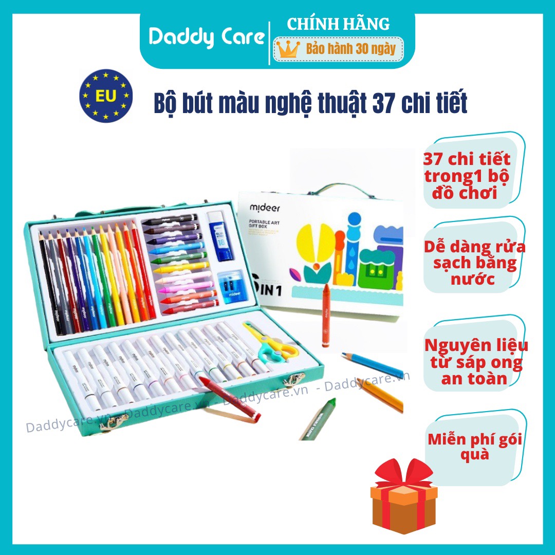 Bộ bút màu cho bé màu hữu cơ Mideer Portable Art Gift Box 6 in 1, hộp bút nghệ sĩ 37 chi tiết cho bé