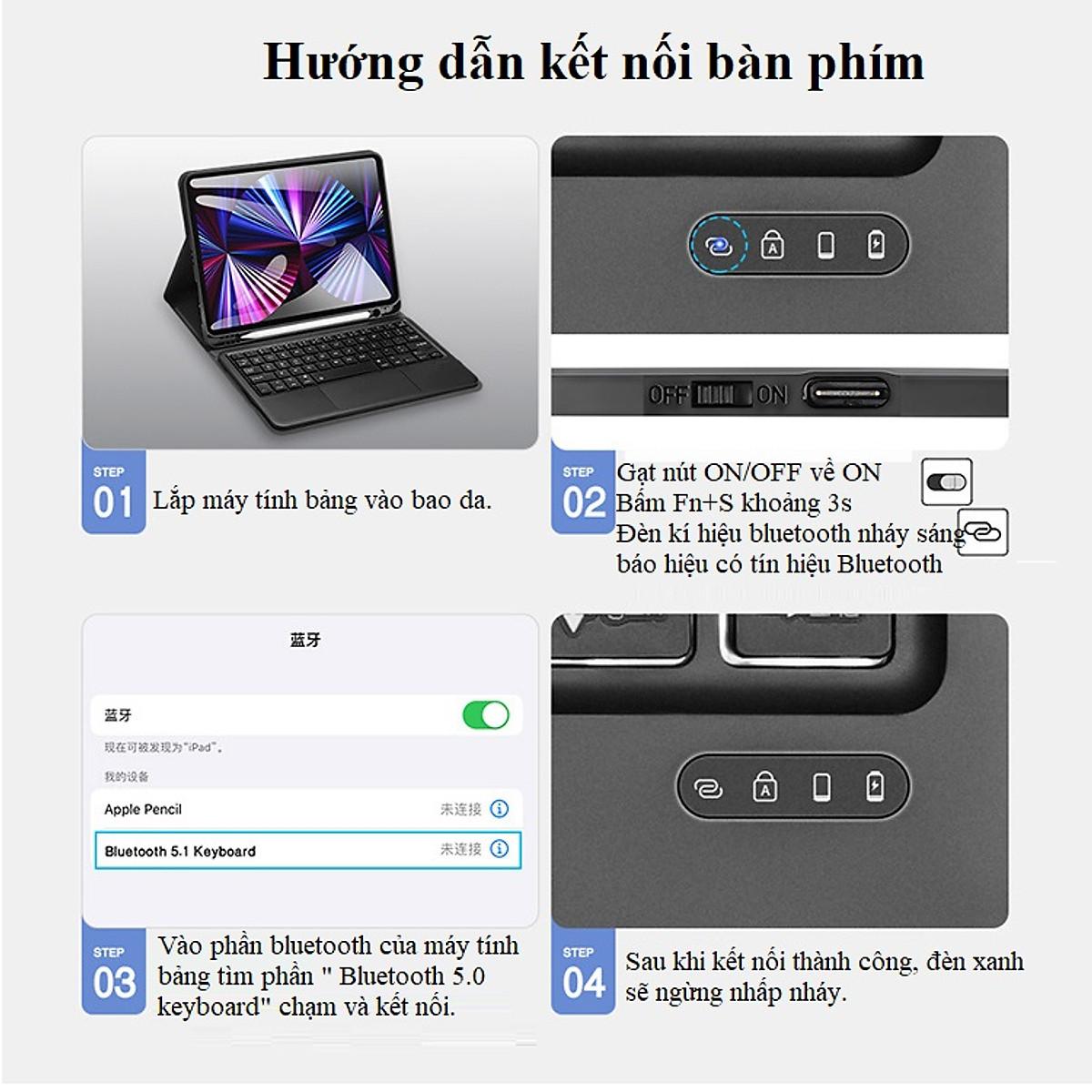 Bao da kèm bàn phím cho iPad Air 5 2022 10.9 inch chính hãng Dux Ducis có bàn di chuột TrackPad - Hàng chính hãng