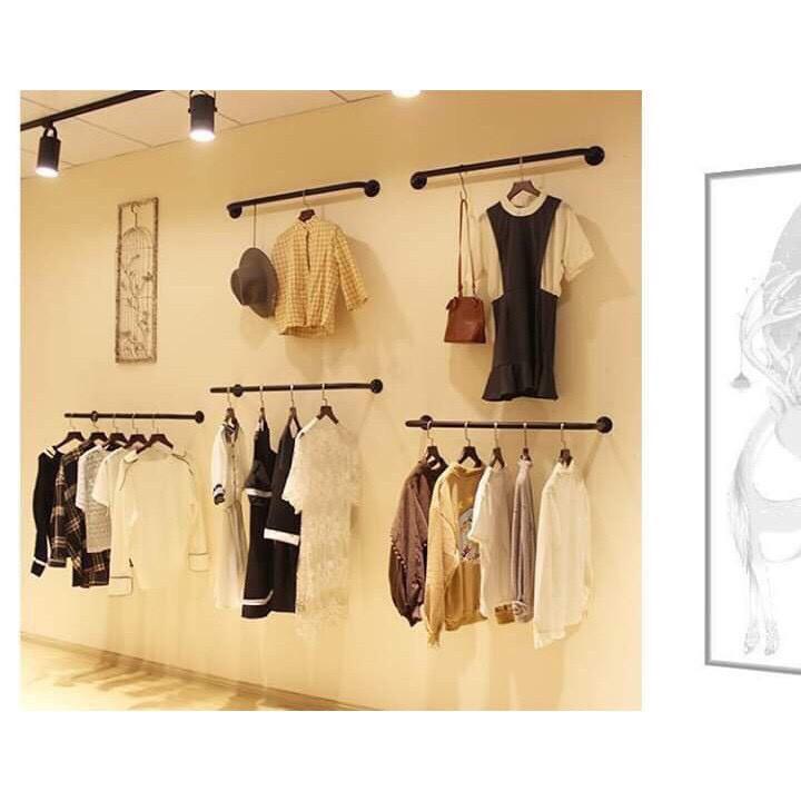 Giá treo quần áo, kệ treo quần áo bằng kim loại hình chứ u bắn tường, sơn màu đen kích thước 1m,1m2,1m5