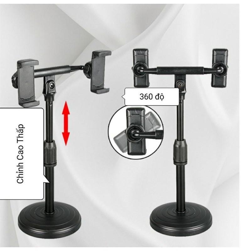 Giá đỡ điện thoại loại 2 điện thoại cao 30cm- kẹp điện thoại đôi để bạn tiện livestream