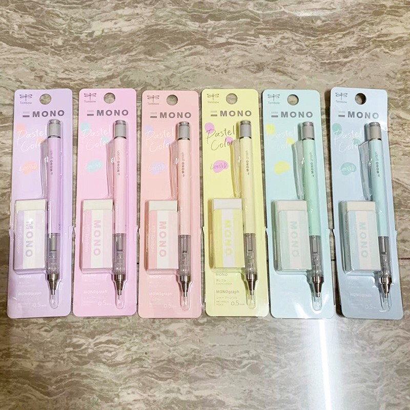 Combo Bút Chì Lắc Tombow Mono Graph Kèm Gôm Lớn PPA-242 Phiên Bản Giới Hạn Ngòi 0.5mm Màu Pastel Phong Cách Nhật Bản