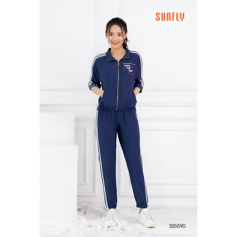 SS5590 Bộ đồ mặc nhà nữ thể thao linen kéo khóa áo cộc, quần dài