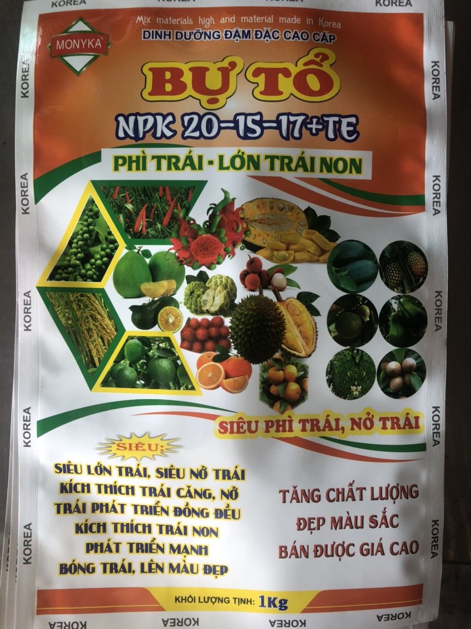 1 KG PHÂN BÓN PHÍ TRÁI , LỚN TRÁI PHÂN BÓN NPK 20-15-17 + TE