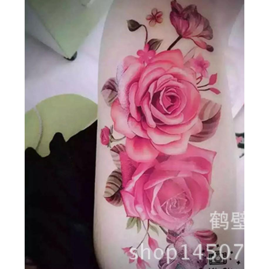 Hình xăm dán cao cấp hoa hồng set ảnh rộng nguyên tấm