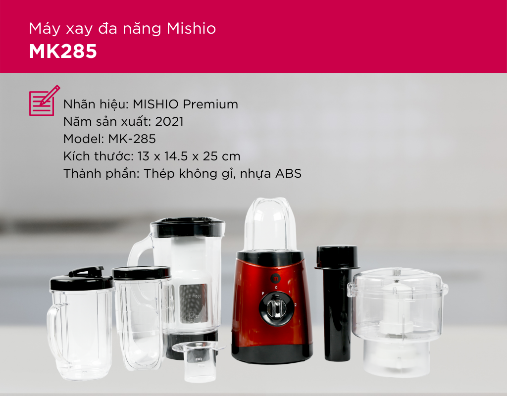 Máy xay đa năng nhiều cối Mishio MK285 - Hàng chính hãng