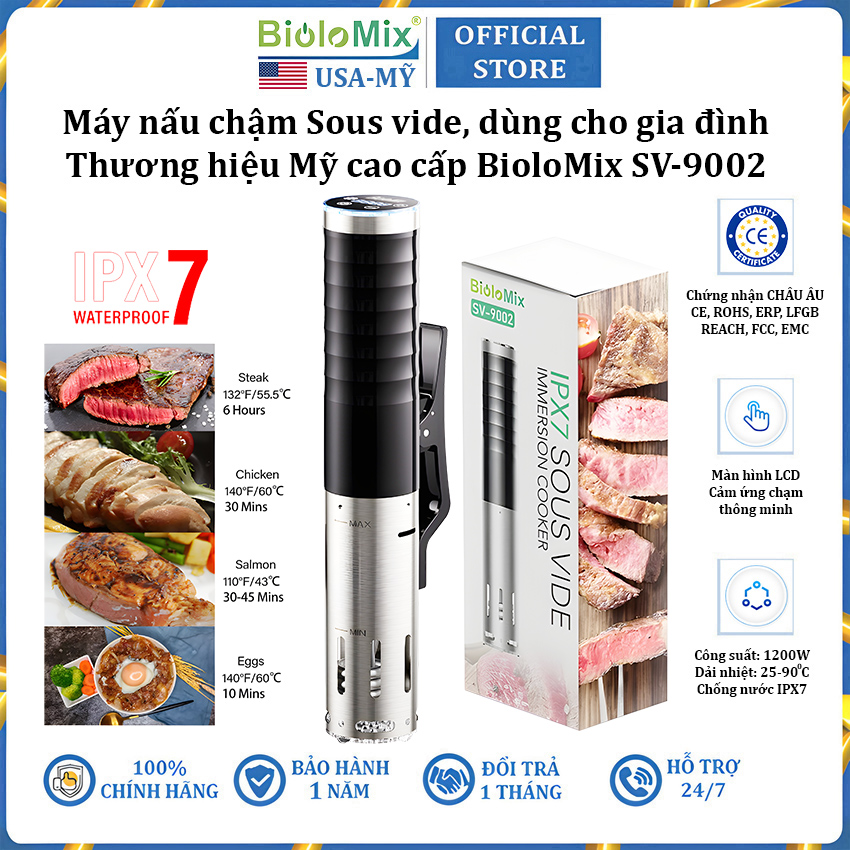 Máy nấu chậm Sous vide dùng cho gia đình thương hiệu Mỹ cao cấp BioloMix SV-9002 - Hàng Chính Hãng
