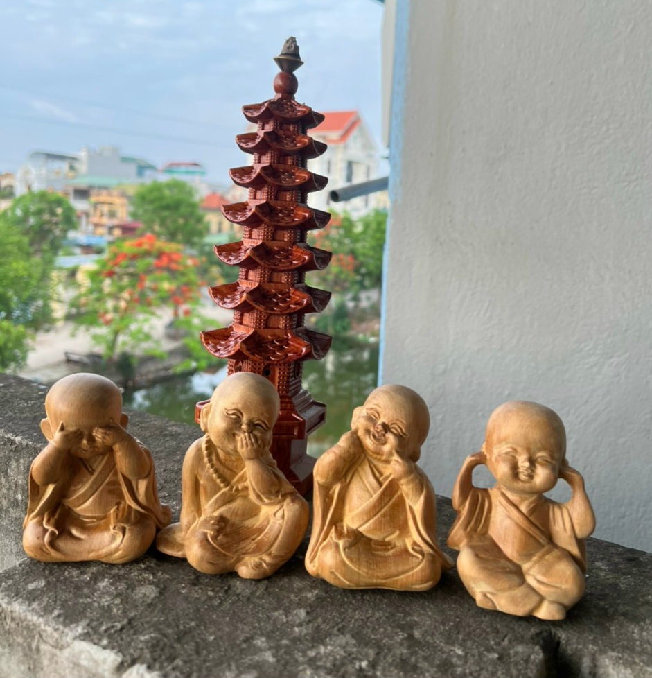 Bộ tượng tứ không gỗ bách xanh kt 10×8×6cm