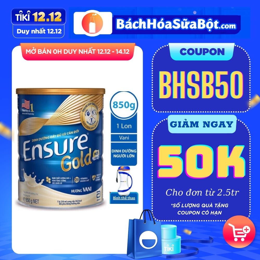 Sữa Bột Abbott Ensure Gold ESLA Dinh Dưỡng Đầy Đủ Và Cân Đối (850g) - Tặng Bình thể thao