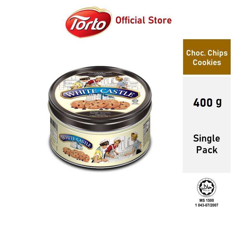 Bánh quy bơ White castle Malaysia hộp thiếc 400g White Castle chocolate chips butter cookies hàng nhập khẩu