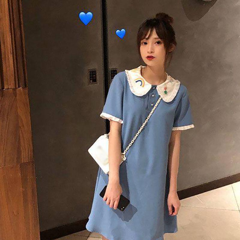 Đầm Dáng Rộng Cổ Búp Bê Thêu Họa Tiết Xinh Xắn Cho Nữ