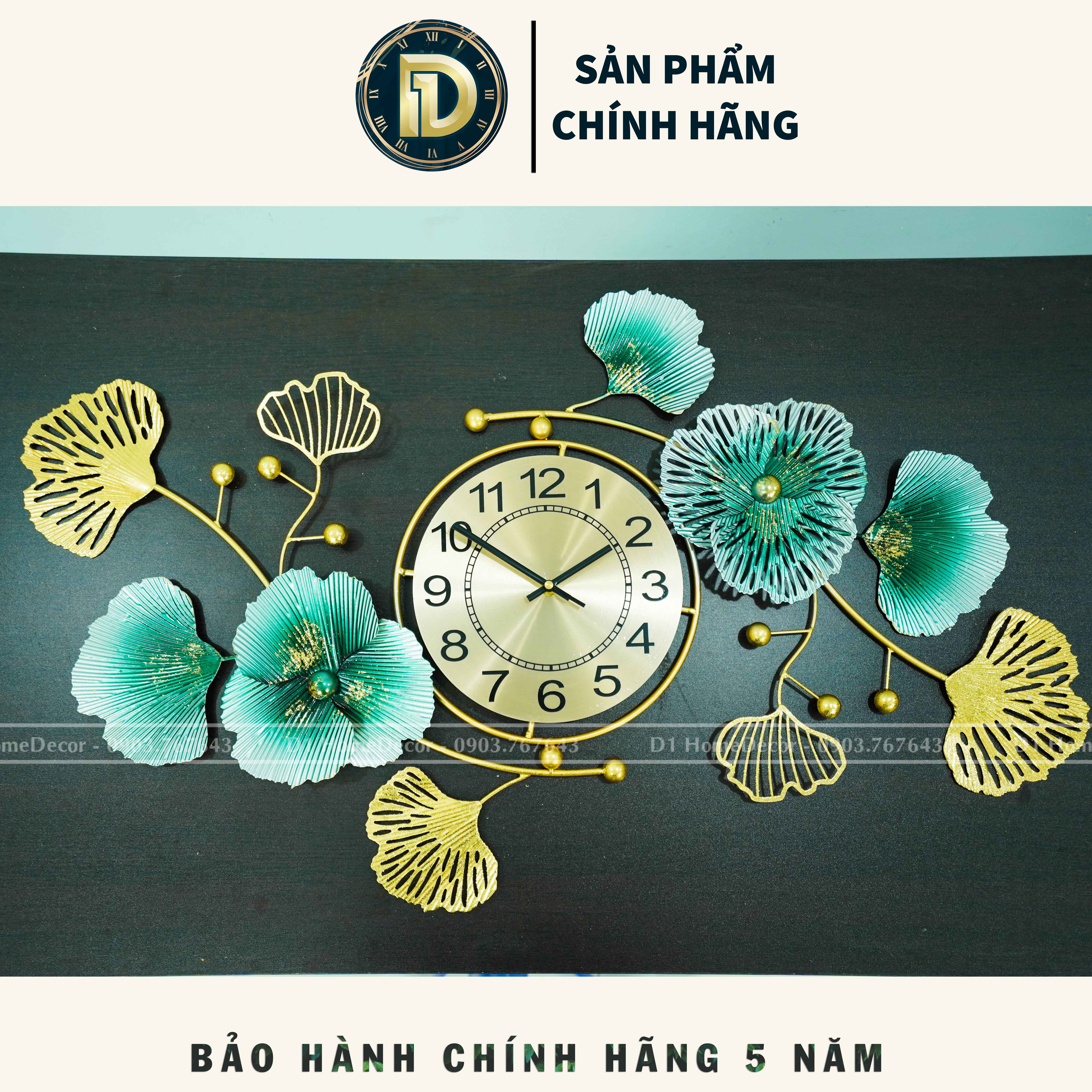 Đồng Hồ Treo Tường Trang Trí- Nhập Khẩu Cao Cấp - Mẫu Lá Bạch Quả Tài Lộc - DECOR TRANG TRÍ NHÀ CỬA - D1HOME -GN11