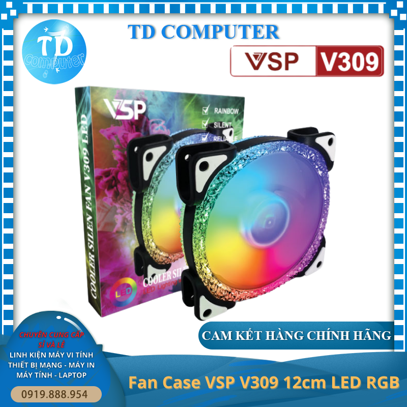 Fan Case 12cm VSP V309 [ĐEN] LED RGB (không đồng bộ Hub) - Hàng chính hãng Tech Vision phân phối