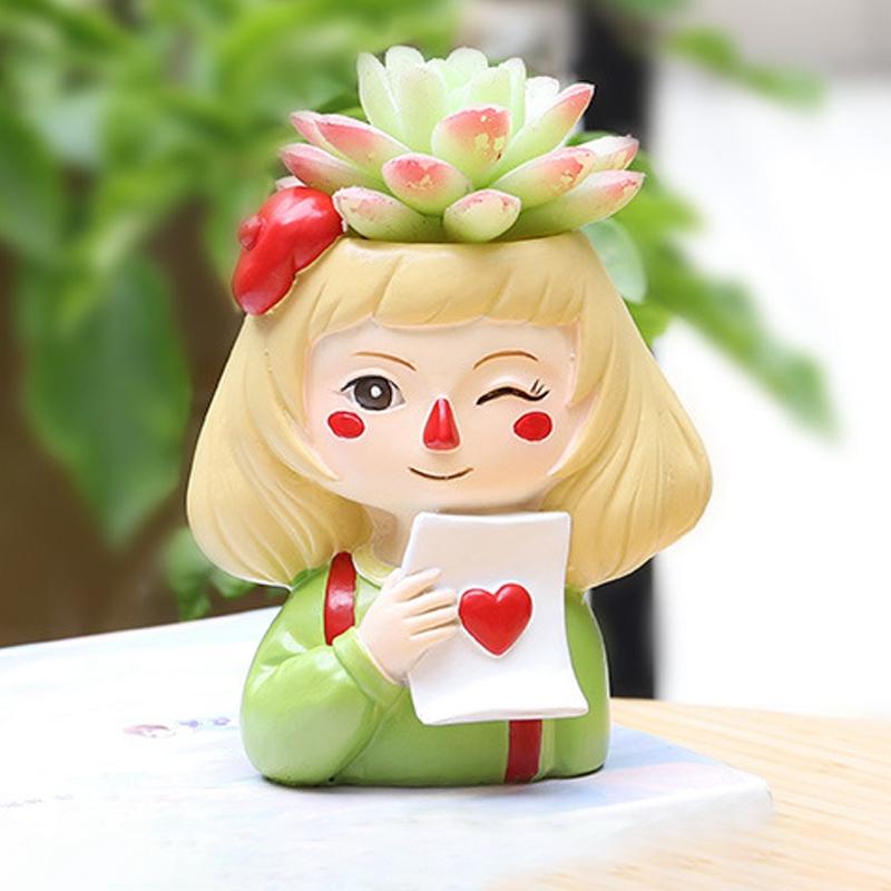 Chậu Hoa Hình Cô Gái Hoạt Hình Dễ Thương