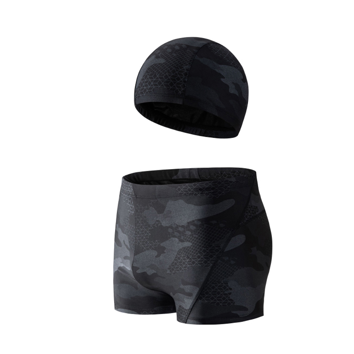 Quần bơi nam boxer Cleacco màu đen Camo , chất vải Poly co giãn 4 chiều , thoáng khí , thoát nước nhanh BORO SPORT - Tặng nón bơi vải