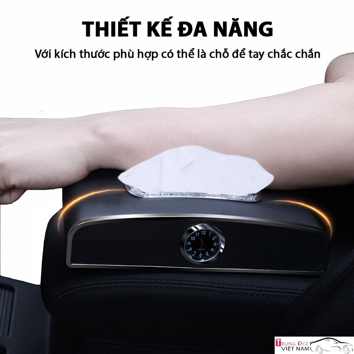 Hộp Đựng Khăn Giấy tích hợp Bảng Số Điện Thoại + Đồng Hồ đặt taplo Ô tô, Xe Hơi - Hàng Chính Hãng TDVN