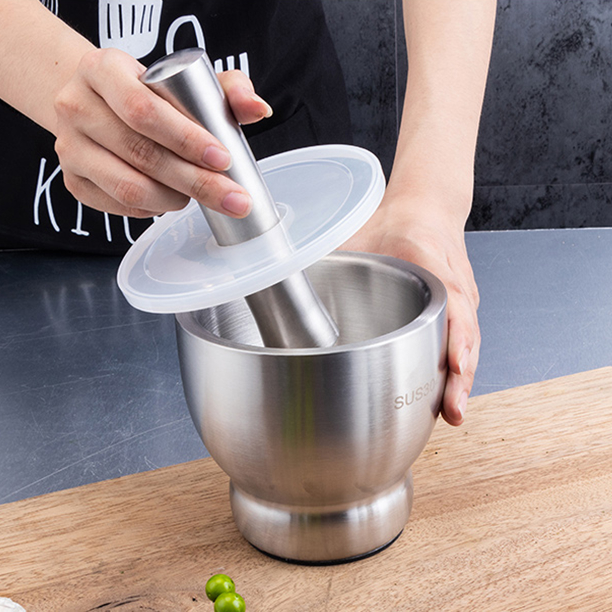 Cối chày Inox 304 Anshin - dáng ly đường kính 13, 15cm