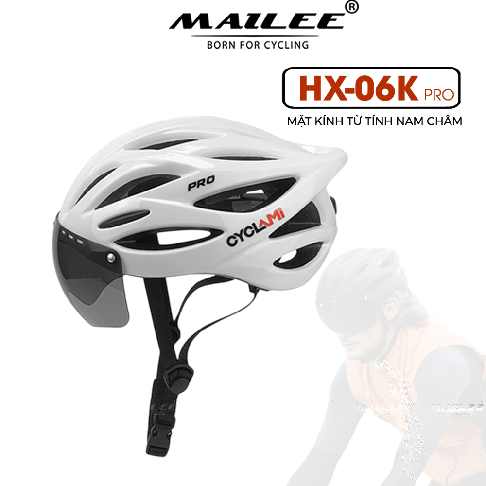 Mũ Bảo Hiểm Đạp Xe CYCLAMI HX-06K PRO với Kính Gió Từ Tính Nhựa ABS/PC cao cấp, lót EPS chống va đập, kính gió từ tính - Mai Lee