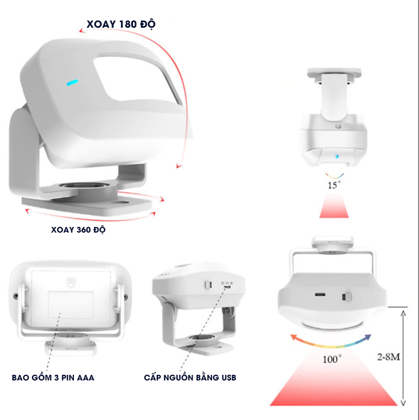 Chuông cửa báo khách kết hợp chống trộm qua cảm biến chuyền động Vimos - Có remote điều khiển từ xa