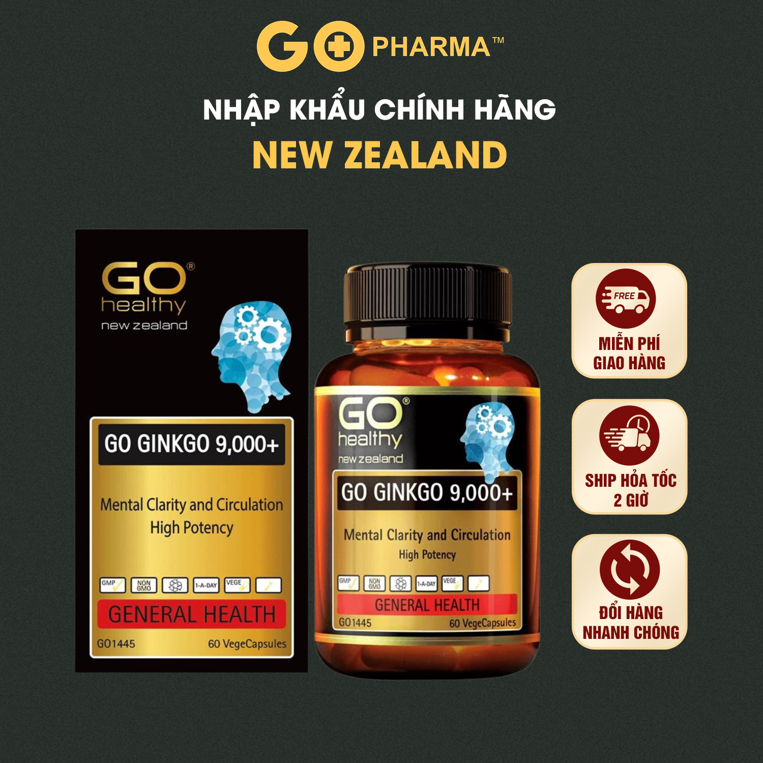Viên Uống Bổ Não New Zealand GO Ginkgo 9000+ GO Healthy