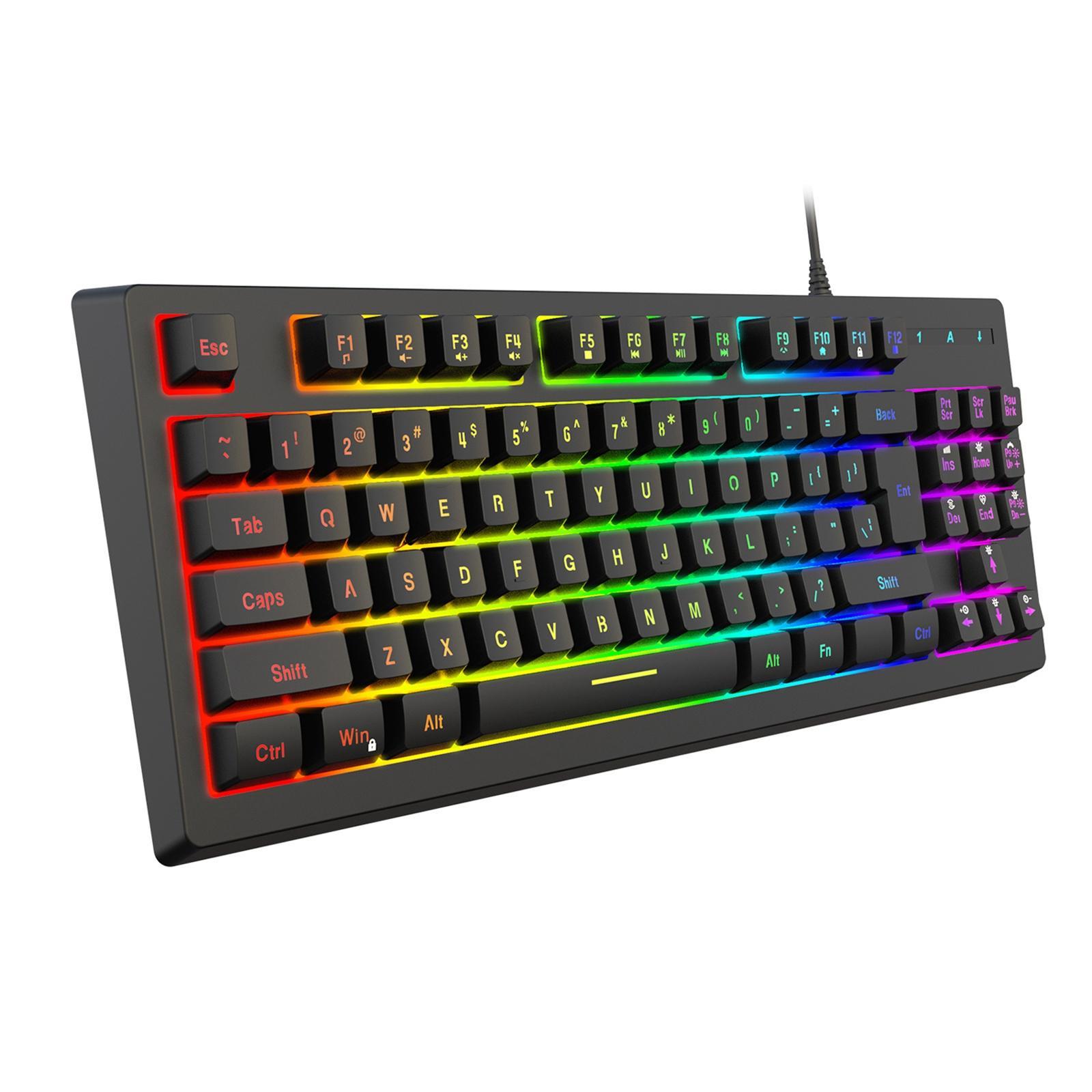 87Keys Wired Gaming Keyboard Long   Light for Office