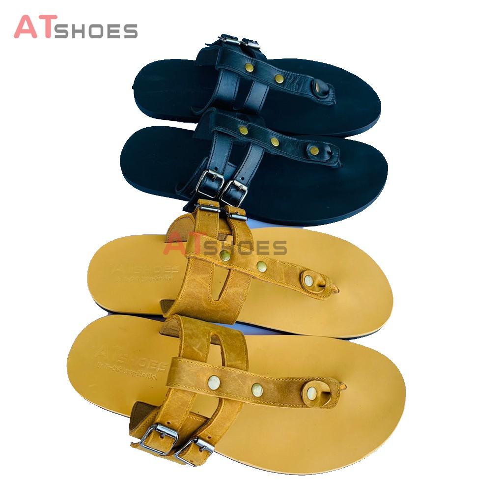 Dép Kẹp Nam Da Bò Dép Xỏ Ngón Cao Cấp Chống Nước Thời Trang Atshoes XNAT11(Đen- Nâu