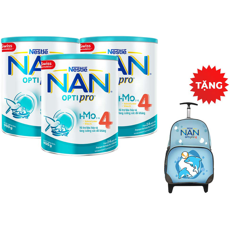 Combo 3 lon NAN OPTIPRO 4 900g + Tặng Balo kéo cá heo màu ngẫu nhiên