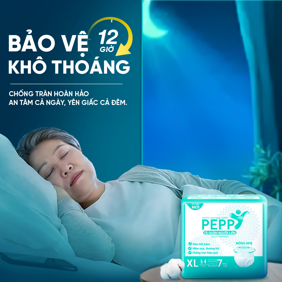 Combo 10 gói Tã/Bỉm Quần Người Lớn, Người Già Peppy Siêu Mỏng, Siêu Thấm, Mềm Mại, Kháng Khuẩn Size M8/L7/XL8