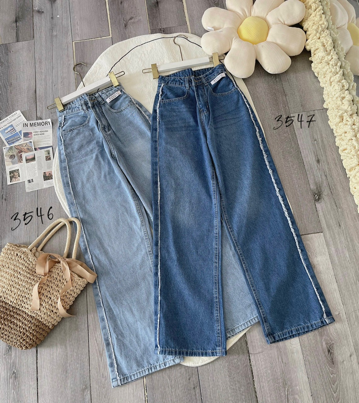 Quần baggy Jean nữ lưng cao ống suông mẫu mới