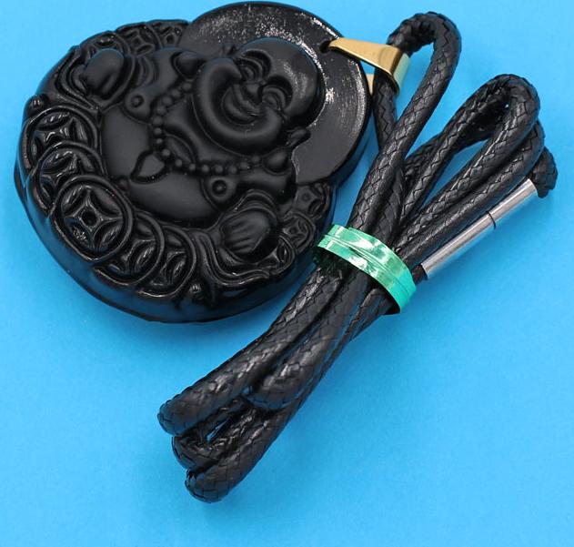 Dây chuyền mặt Phật Di Lặc - thạch anh đen 4.2cm DEPDLE11