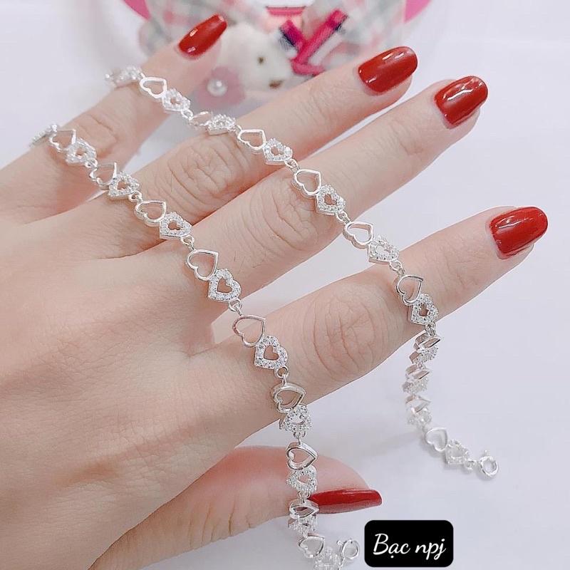 Lắc Tay Trái tim, Vòng Tay Full tim cho nữ , Bạc Ta - Bạc Npj