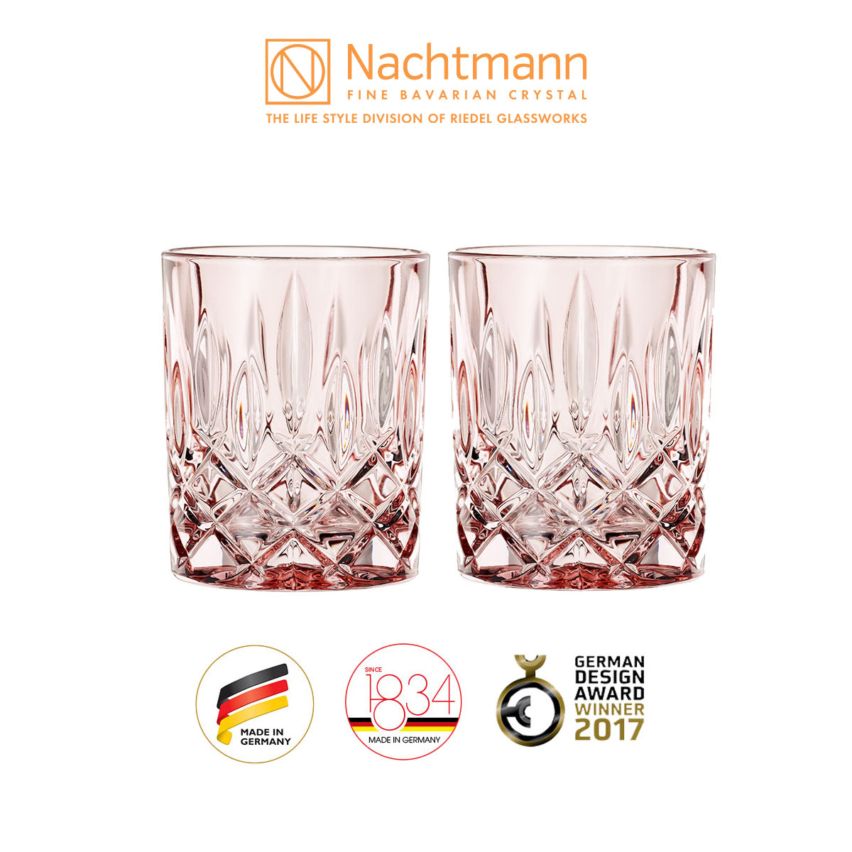 Bộ 2 ly pha lê whisky Nachtmann Noblesse màu hồng- Hàng chính hãng 100%