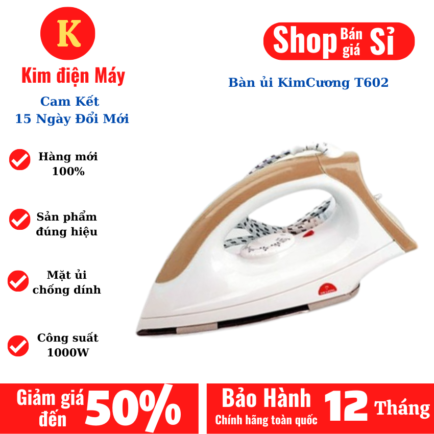 Bàn ủi khô KimCương T-602-bàn ủi chống dính-bảo hành 12 tháng toàn quốc