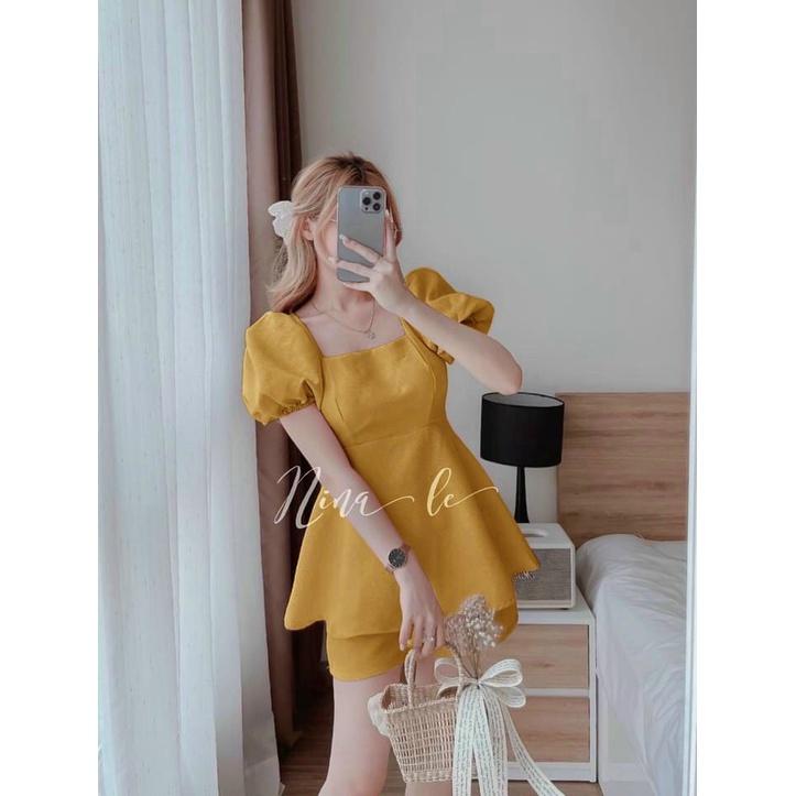 SÉT NỮ TAY BỒNG NƠ LƯNG TÙNG PHỒNG PHỐI QUẦN CẠP CAO CÓ MÚT CỰC XINH VLTN SHOP