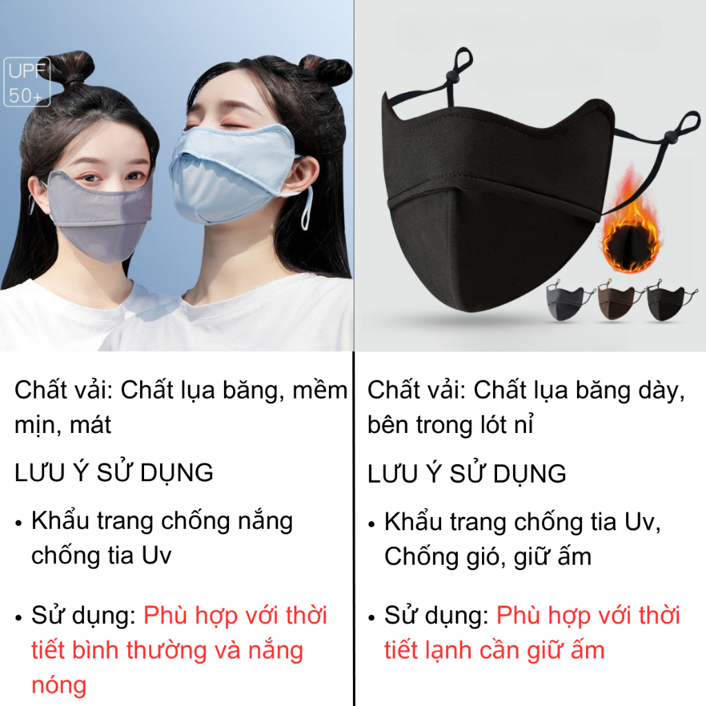 KHẨU TRANG MẶT NẠ CHE GÒ MÁ, CHỐNG TIA CỰC TÍM UPF50+ MÃU MỚI