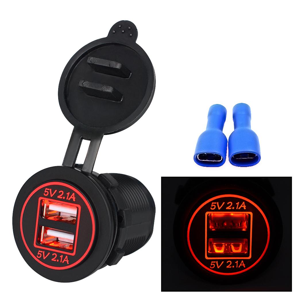 2 Pieces Blue+Red LED Car Motorcycle Dual USB Port Charger Power Outlet