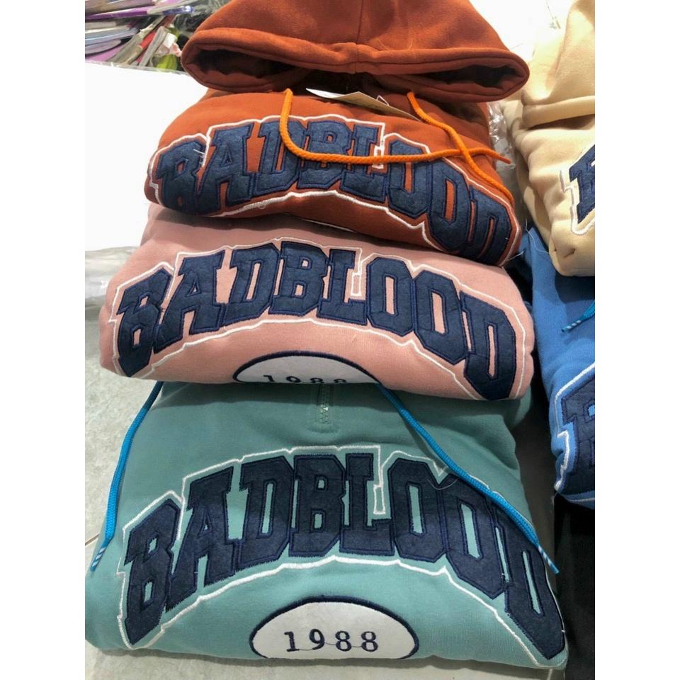 Áo Hoodie Form Rộng, Chất Nỉ Dày Dặn Thiết Kế Cổ Khóa Kéo Độc Đáo Thêu Nổi Chữ BADBLOOD 1988 Siêu Hot