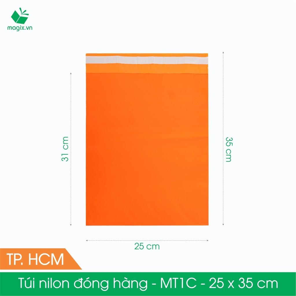 MT1C - 25x35 cm - Túi nilon gói hàng - 300 túi niêm phong đóng hàng màu cam