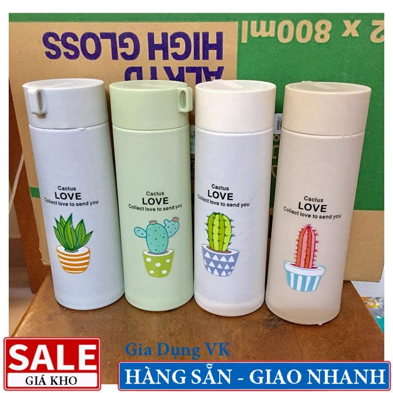 Bình Đựng Nước Lõi Thủy Tinh Họa Tiết Xương Rồng Dễ Thương Dung Tích 400ml