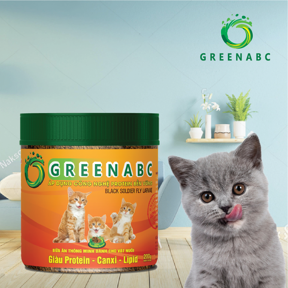 Thức ăn cho Mèo GREENABC - Bột bổ sung đủ dinh dưỡng protein 44.9%, canxi 1.33%, lipid 20.1% giúp tiêu hóa tốt, tăng đề kháng, lông mượt - Hộp 200g