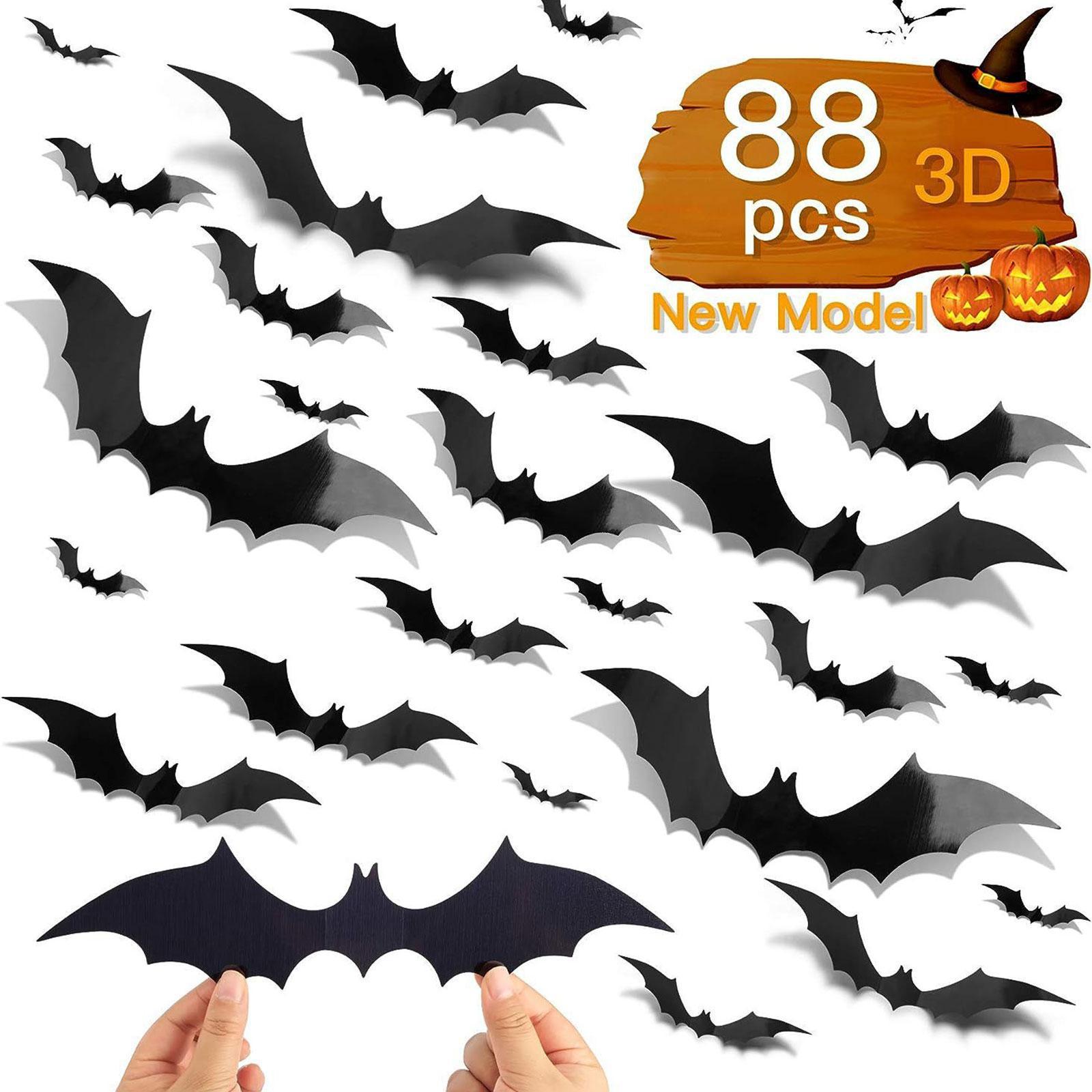 88Pcs Bats Wall Decor Creepy Black Spooky Bats 3D Bats Halloween Decorations