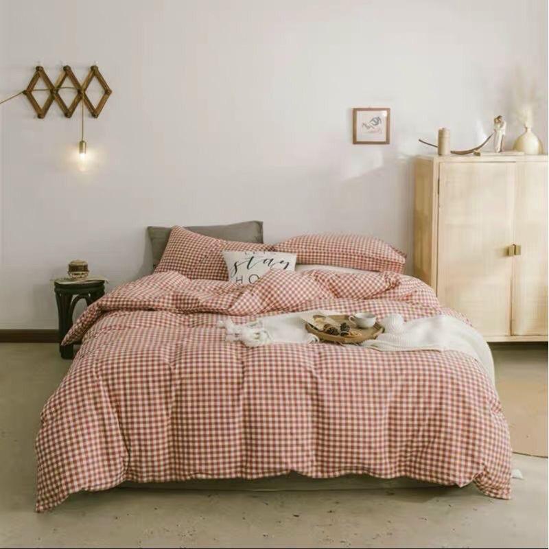 Bộ chăn ga gối cotton poly kẻ caro 4 món
