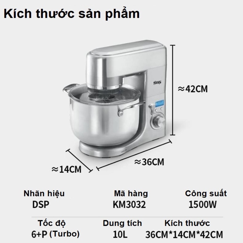 Máy trộn bột, đánh trứng thương hiệu cao cấp DSP KM3032 - Dung tích: 10 lít - Công suất: 1500W - Hàng Nhập Khẩu