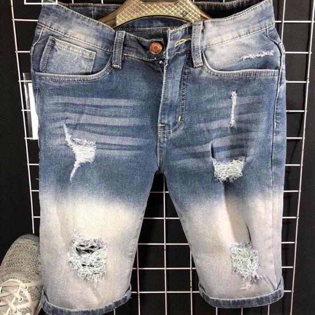 Quần short jeans nam cao cấp rách wax